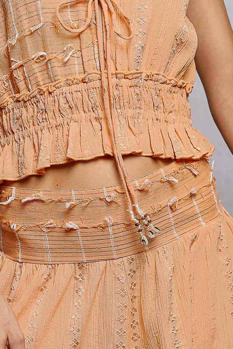Reverse Ruffle Shirring V-Neck Cotton Sleeveless Crop Top