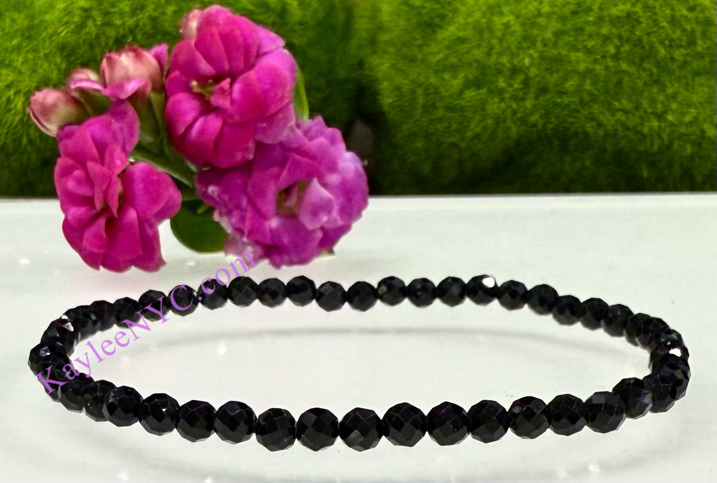 Natural Faceted Black Tourmaline 7.5” Stretch Bracelet