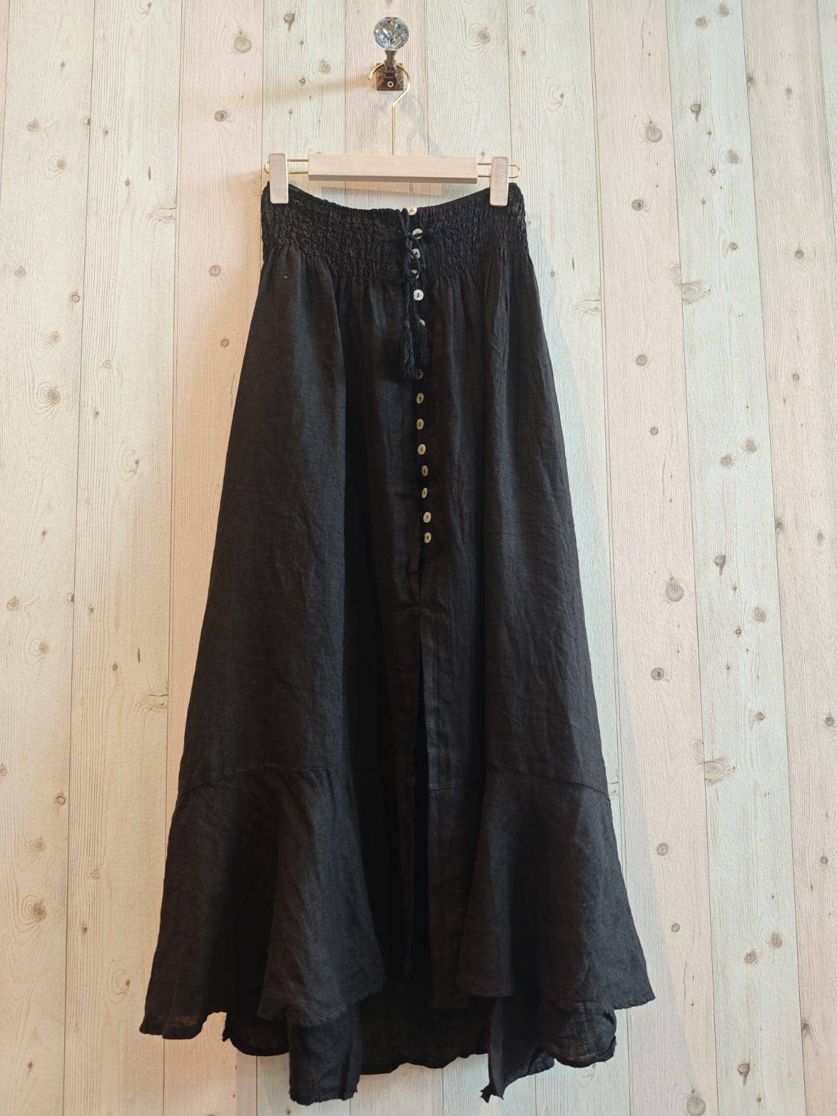 LINEN SKIRT WITH BUTTONS, ELASTIC WAIST, 100% LINEN