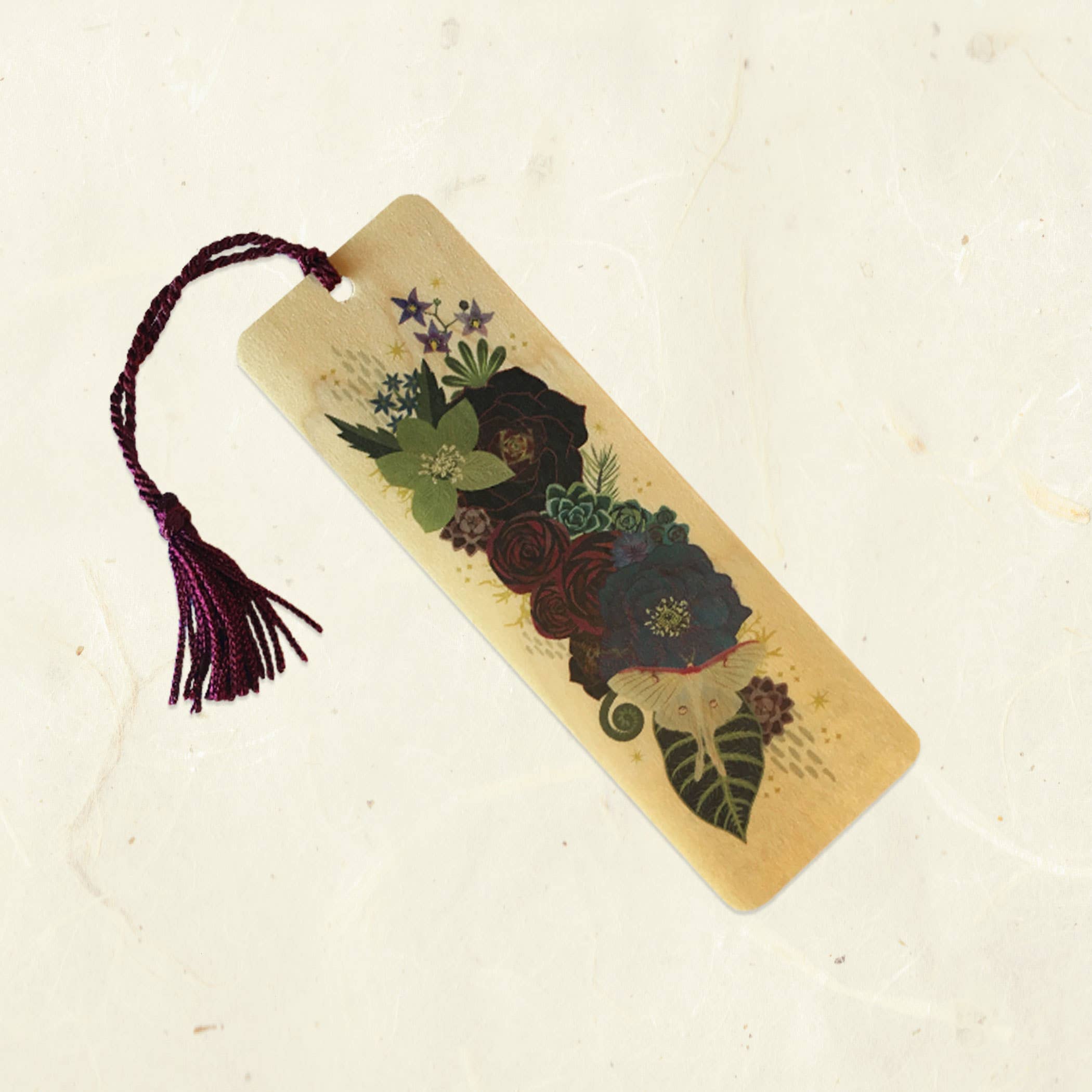 Luna Bouquet Wood Bookmark with Tassel