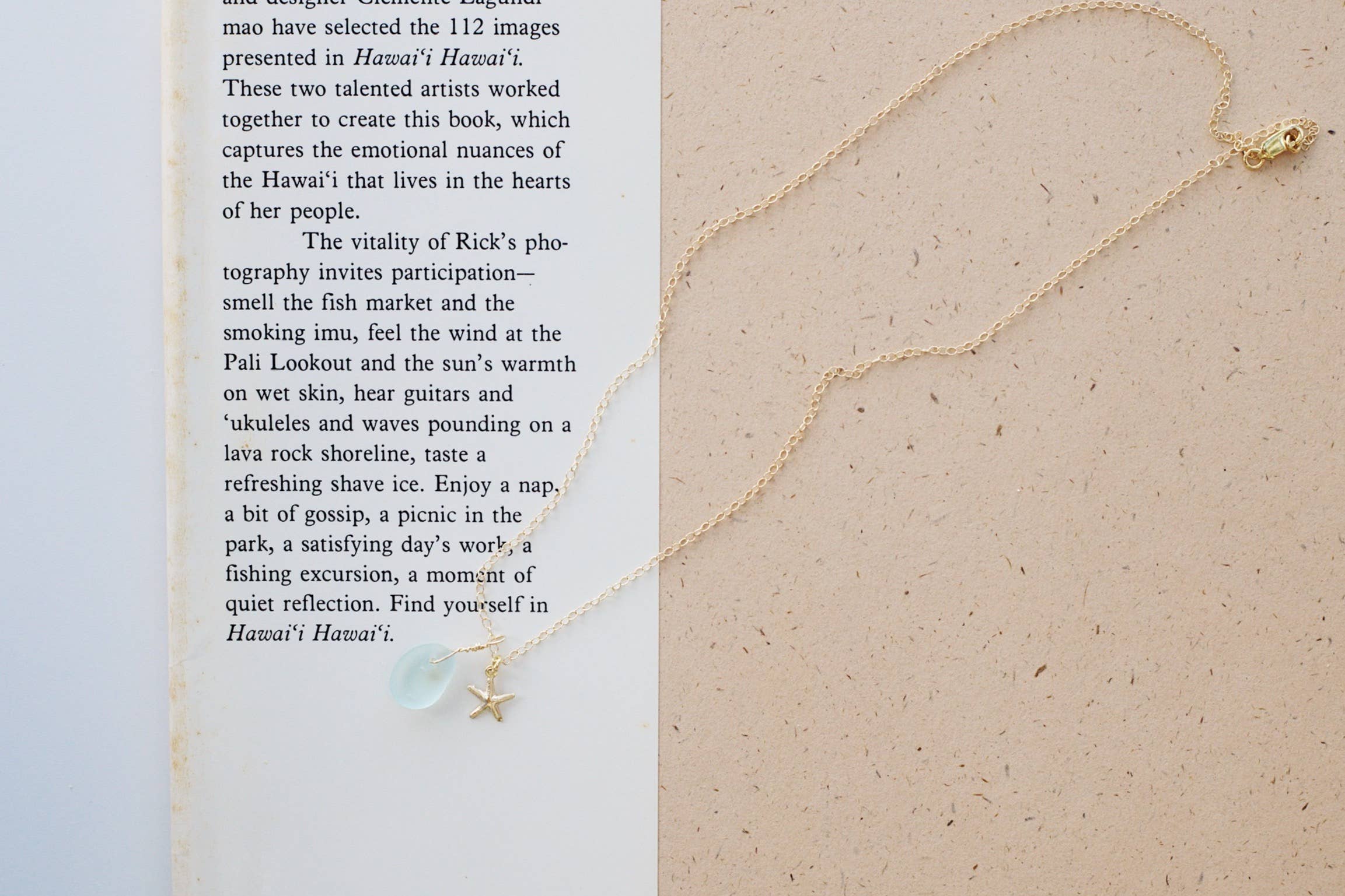Tiny Frosted Glass & Starfish Necklace in Gold