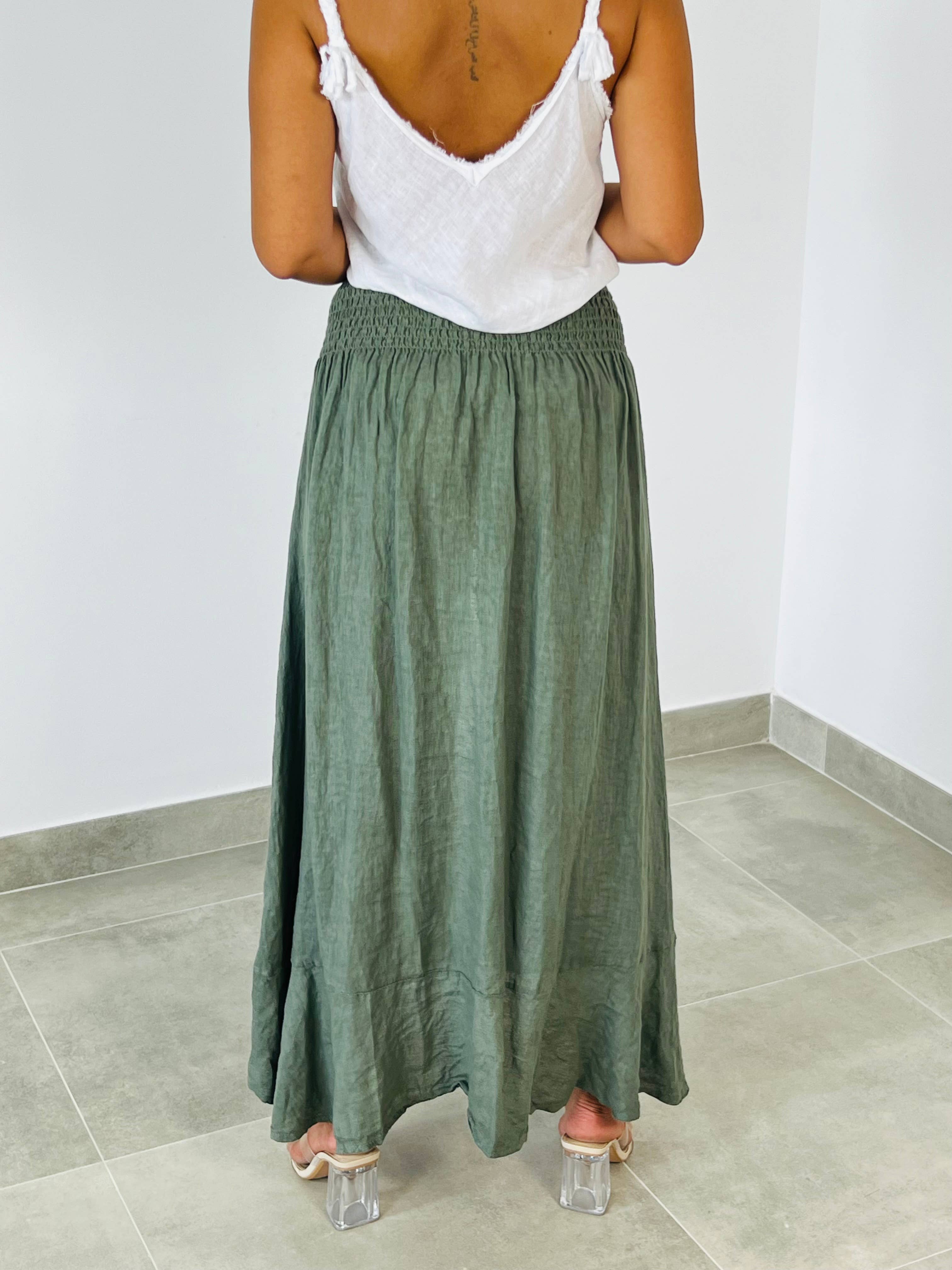 Ref-80129 LINEN SKIRT WITH BUTTONS, ELASTIC WAIST, 100% LINEN