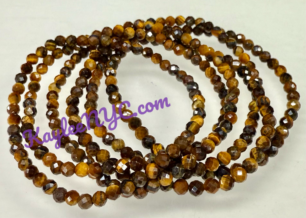 Faceted Natural Tiger Eye Crystal Stretch Bracelet 7.5"