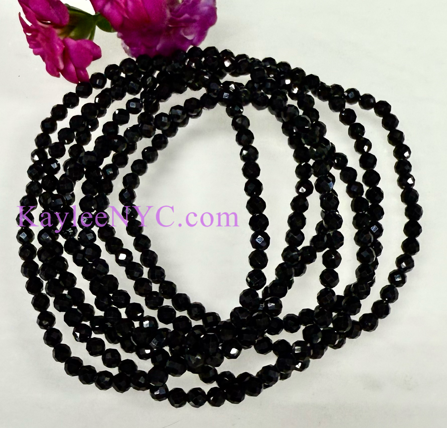 Natural Faceted Black Tourmaline 7.5” Stretch Bracelet