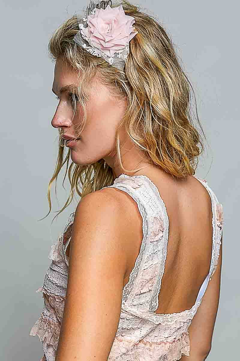 Single Rose Braided Trim Choker Belt