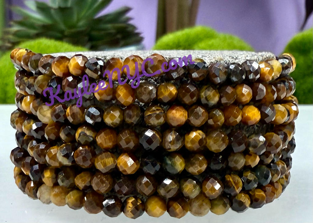 Faceted Natural Tiger Eye Crystal Stretch Bracelet 7.5"