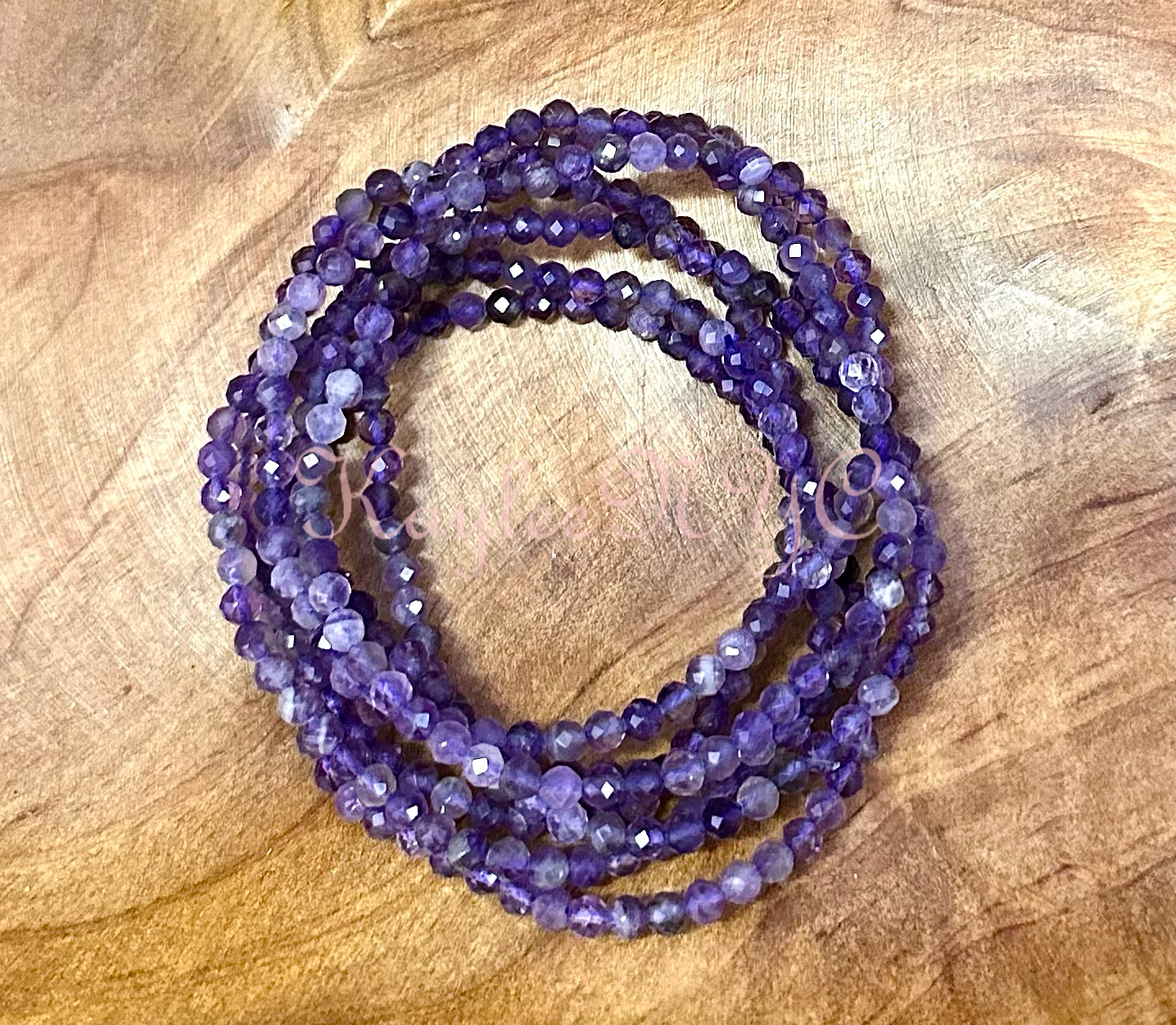 Natural Amethyst Faceted Crystal Stretch Bracelet 7.5"