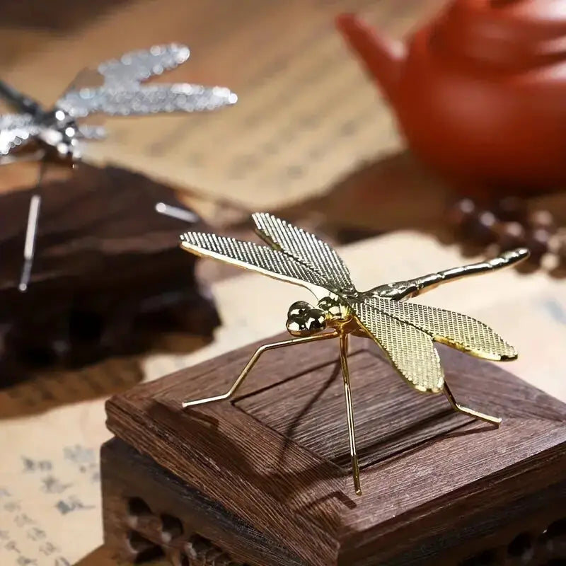 Gold Metal Dragonfly Decor – Tea Pet & Tabletop Accent