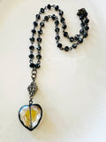 Soldered Topaz Crystal Filigree Glass Heart Necklace