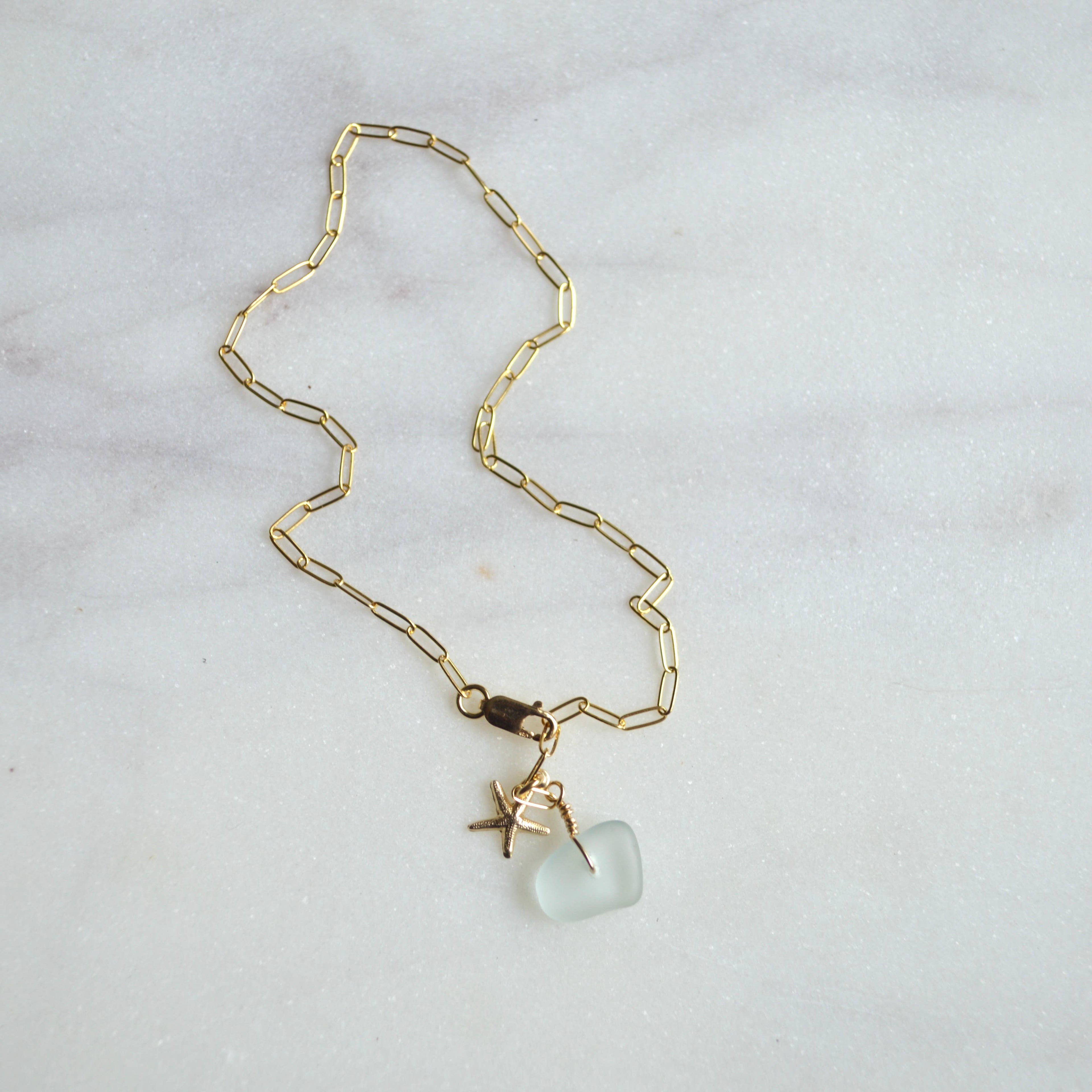 Sea Foam Glass & Starfish Anklet