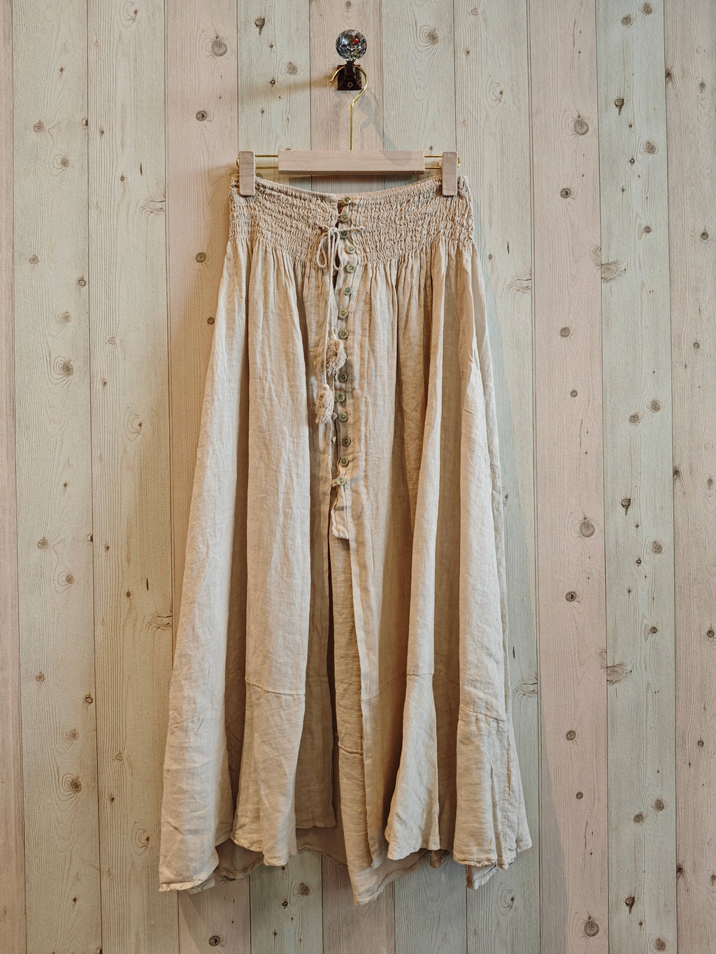 Ref-80129 LINEN SKIRT WITH BUTTONS, ELASTIC WAIST, 100% LINEN