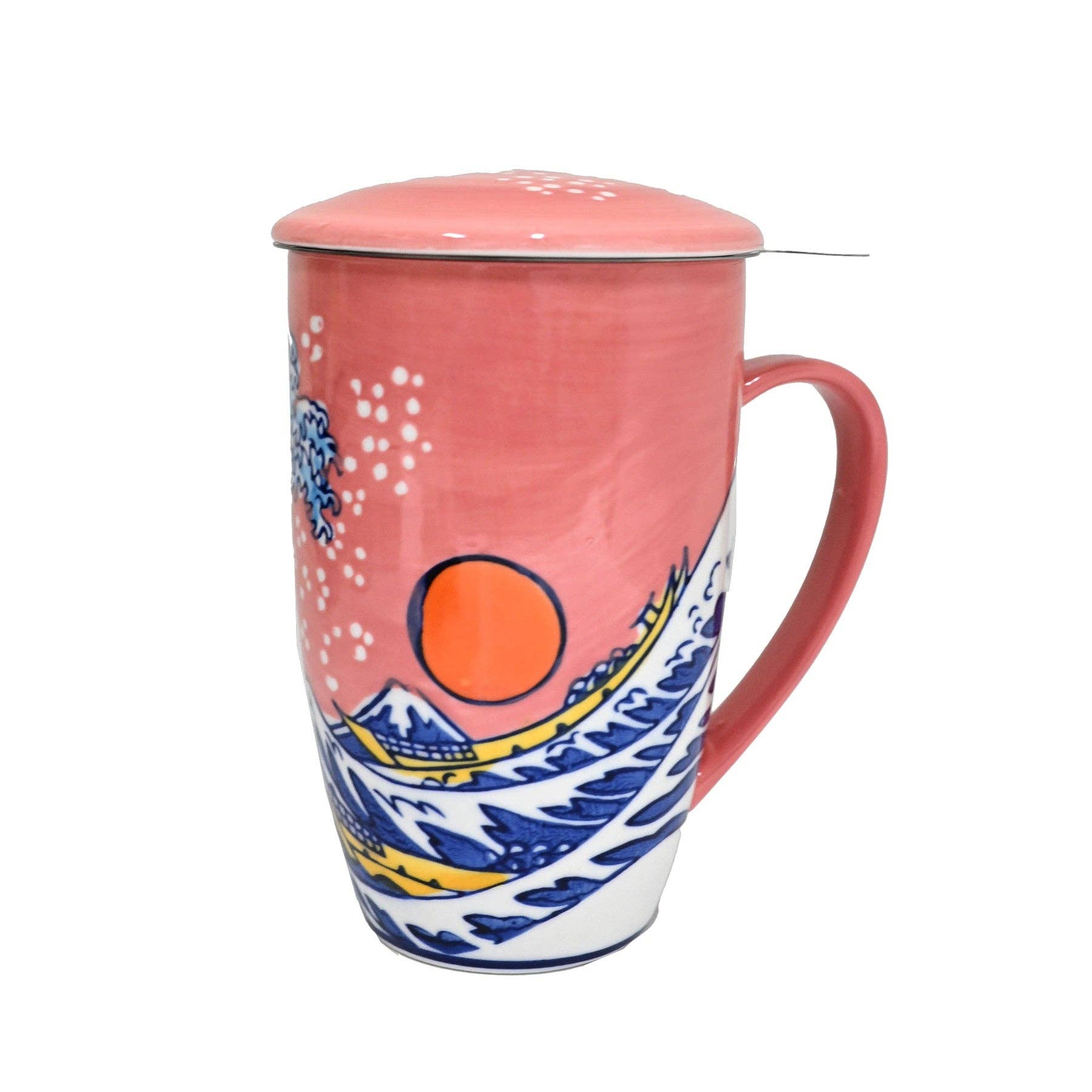 Sunset Wave Design 15oz Tea Mugs with Lid and Infuser for Loose Leaf Tea (4/32)