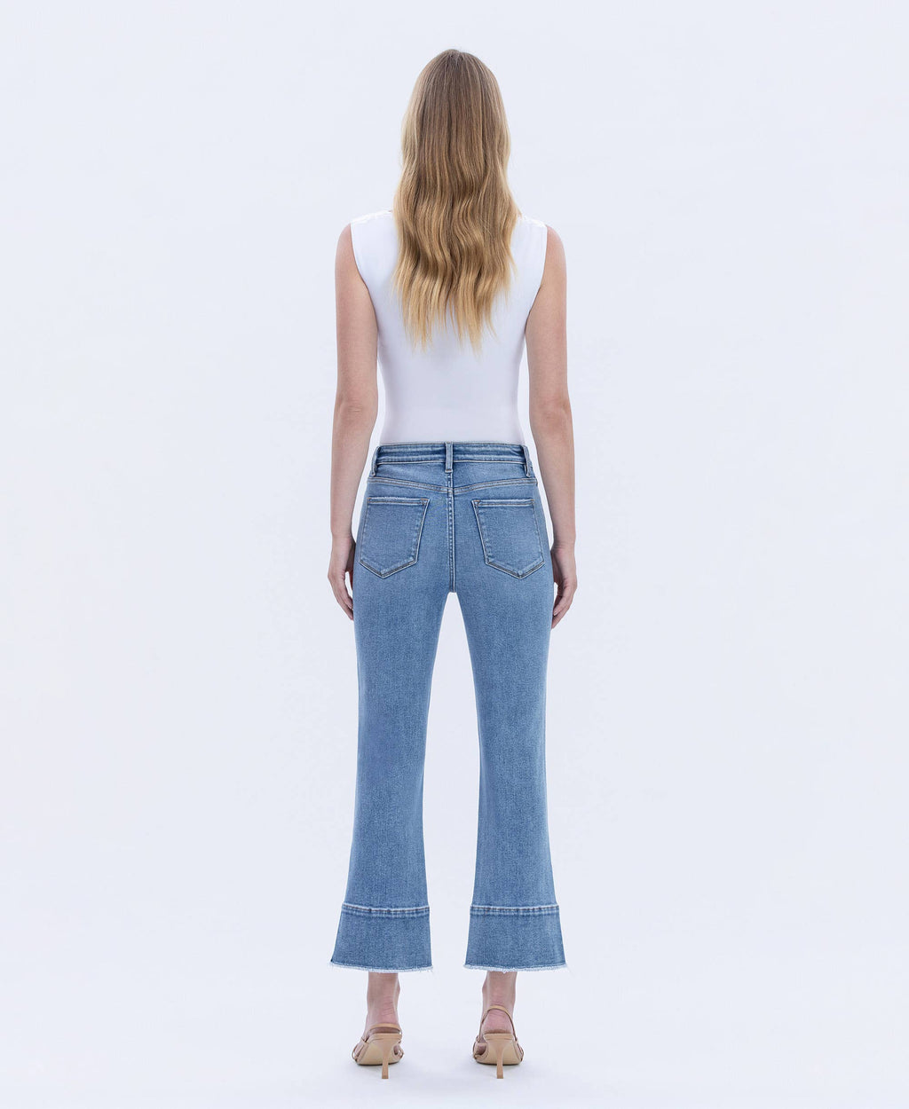 HIGH RISE TROUSER SLIT HEM KICK FLARE JEANS F6077