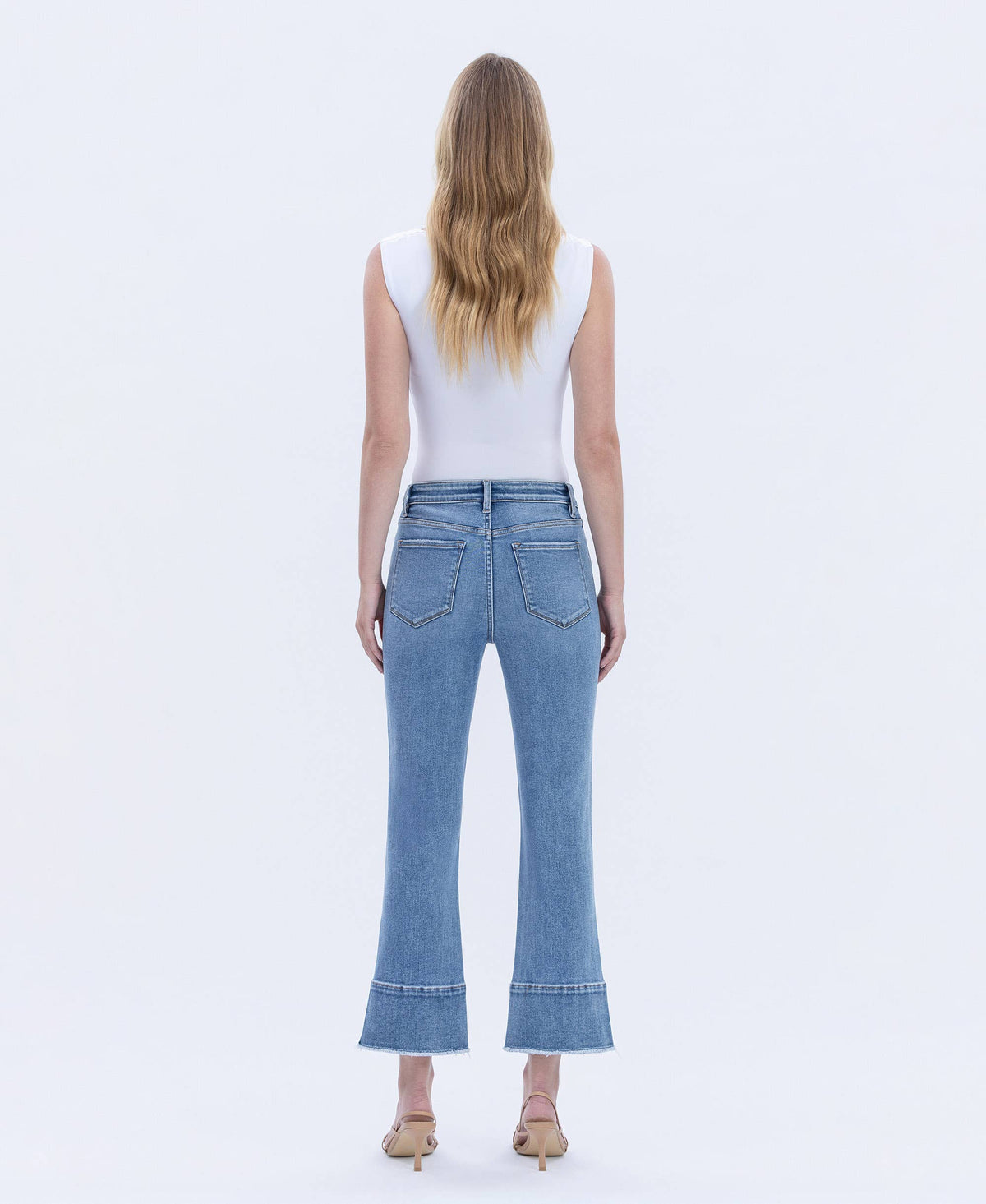 HIGH RISE TROUSER SLIT HEM KICK FLARE JEANS F6077