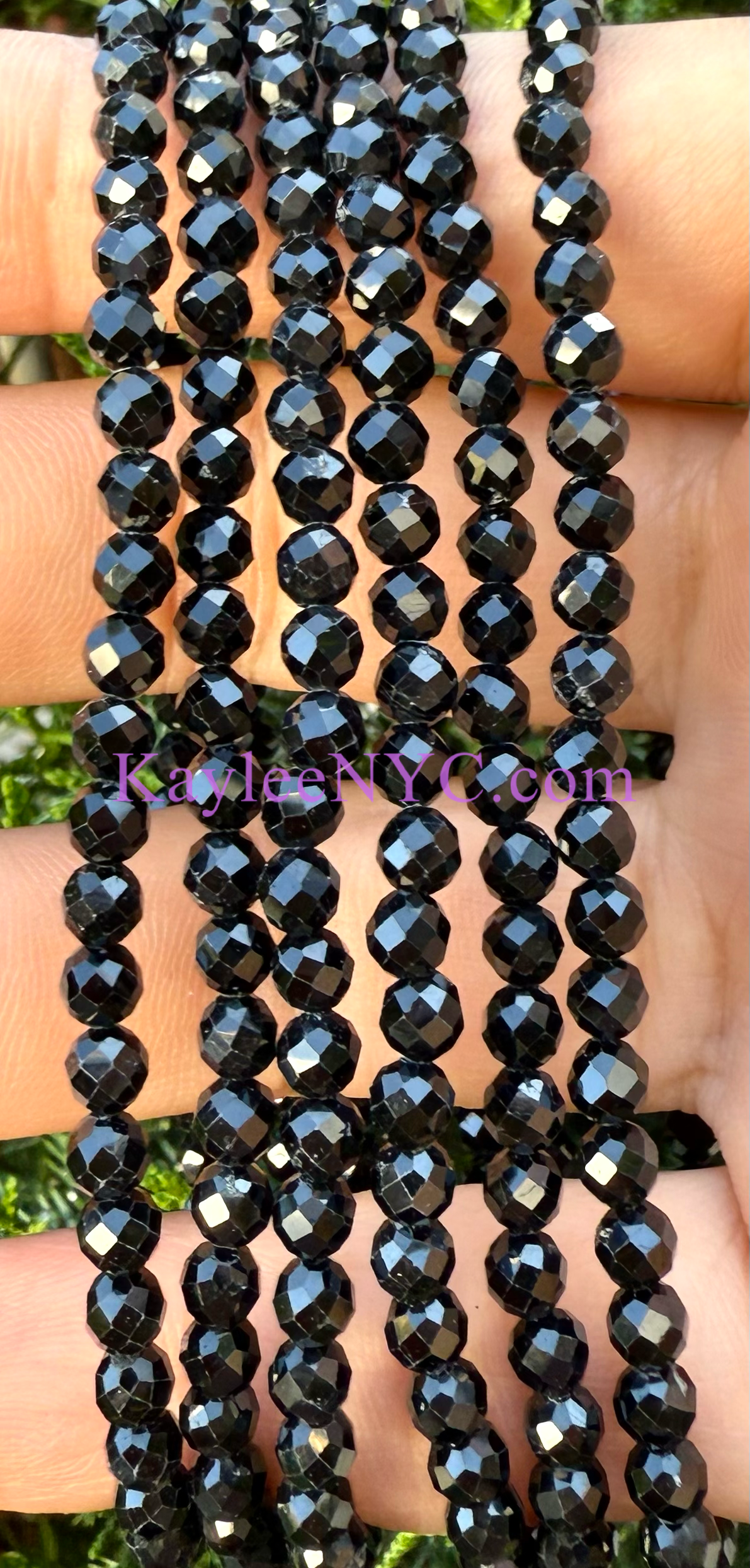 Natural Faceted Black Tourmaline 7.5” Stretch Bracelet