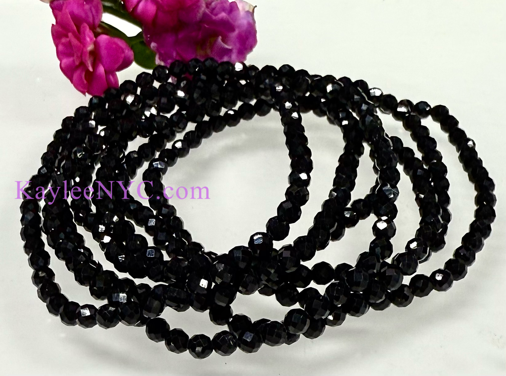 Natural Faceted Black Tourmaline 7.5” Stretch Bracelet
