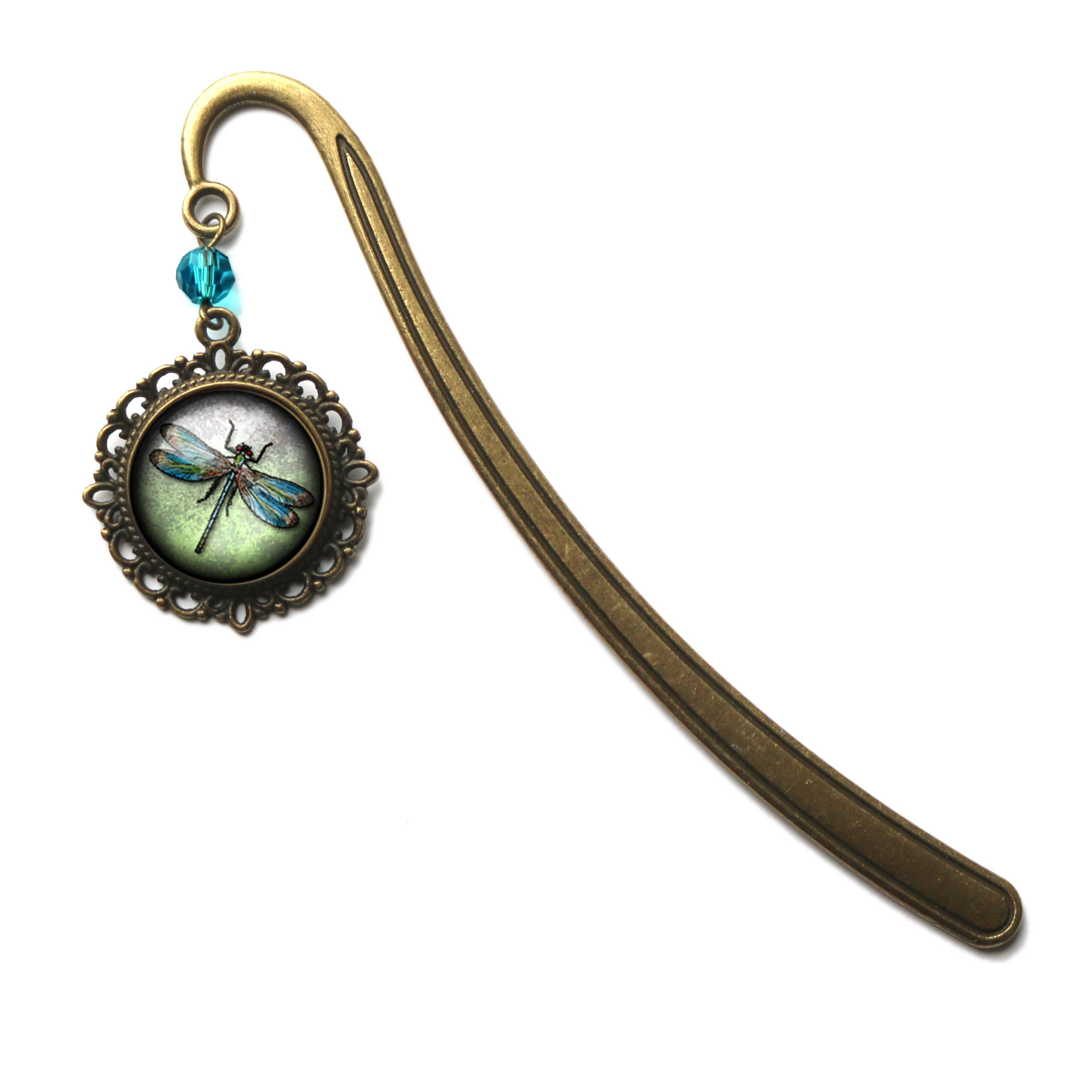 Dragonfly Vintage Inspired Glass Cabochon Bronze Bookmark