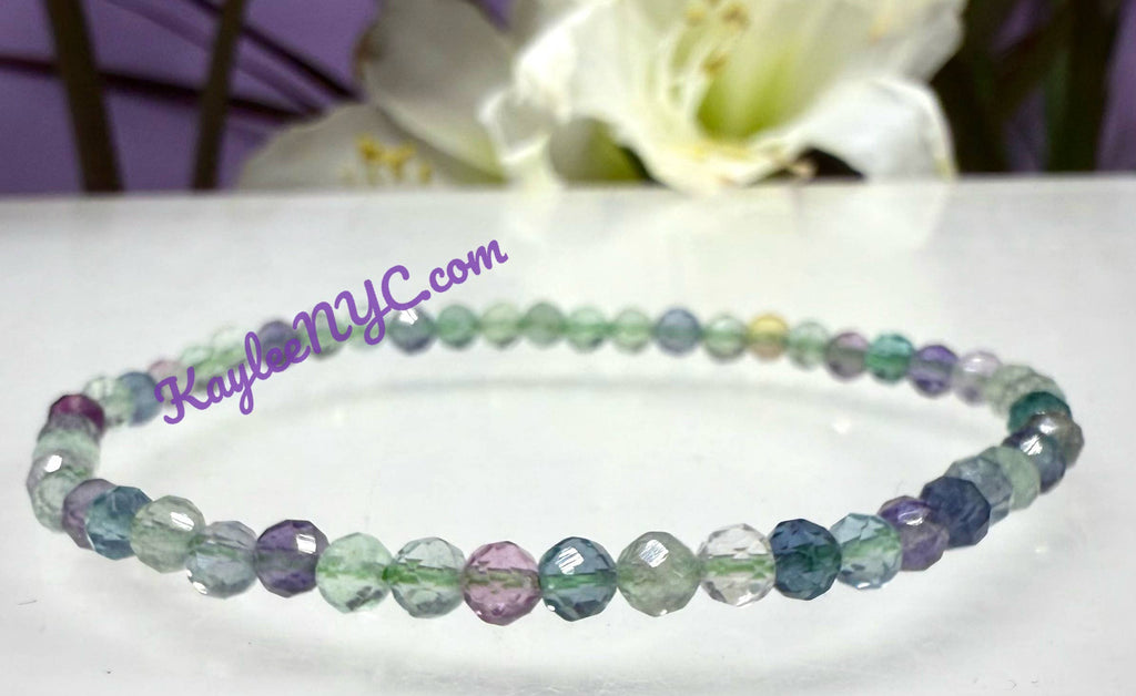 Natural Faceted Fluorite Crystal Stretch Bracelets 7.5"