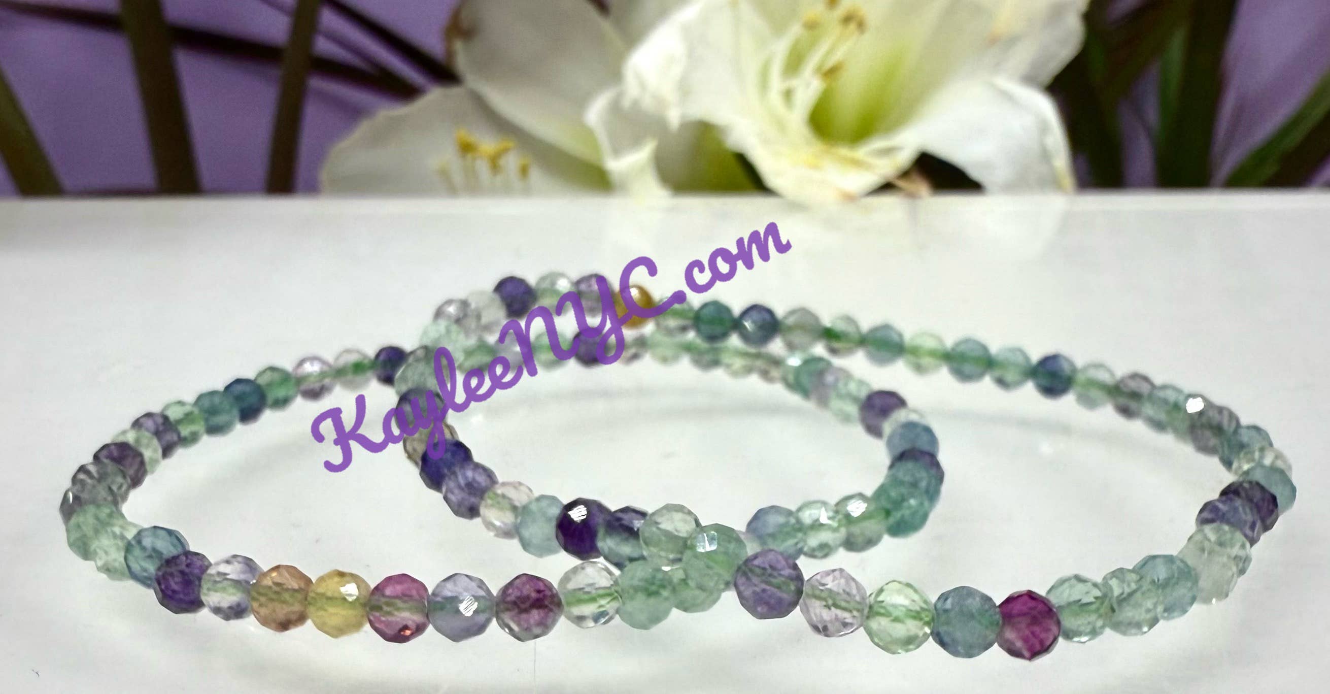 Natural Faceted Fluorite Crystal Stretch Bracelets 7.5"