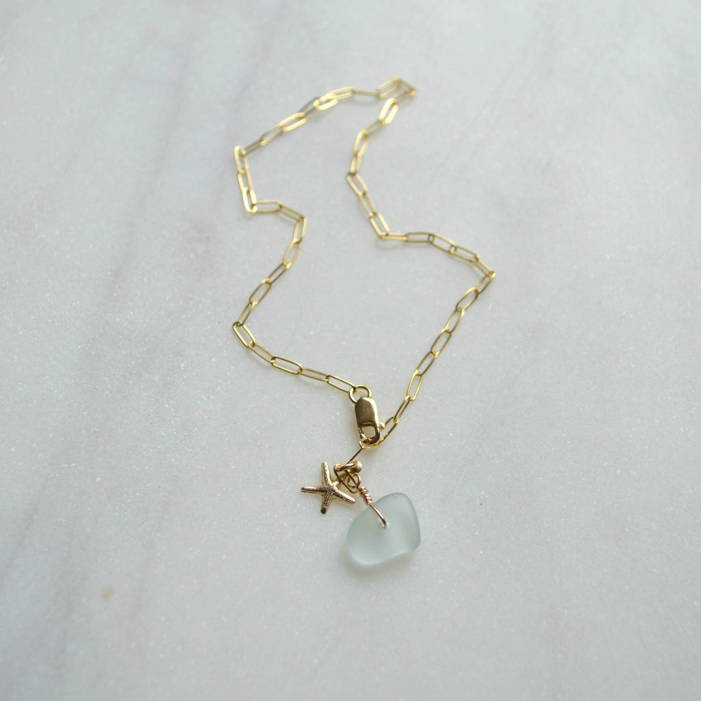 Sea Foam Glass & Starfish Anklet