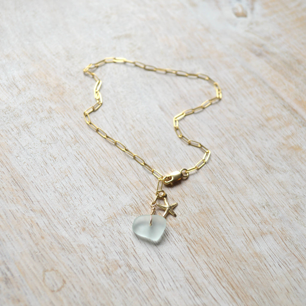 Sea Foam Glass & Starfish Anklet