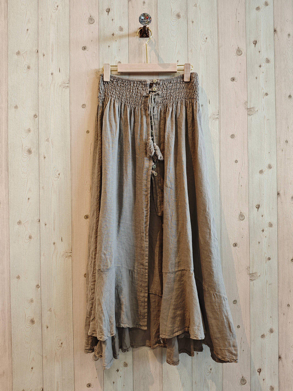 Ref-80129 LINEN SKIRT WITH BUTTONS, ELASTIC WAIST, 100% LINEN