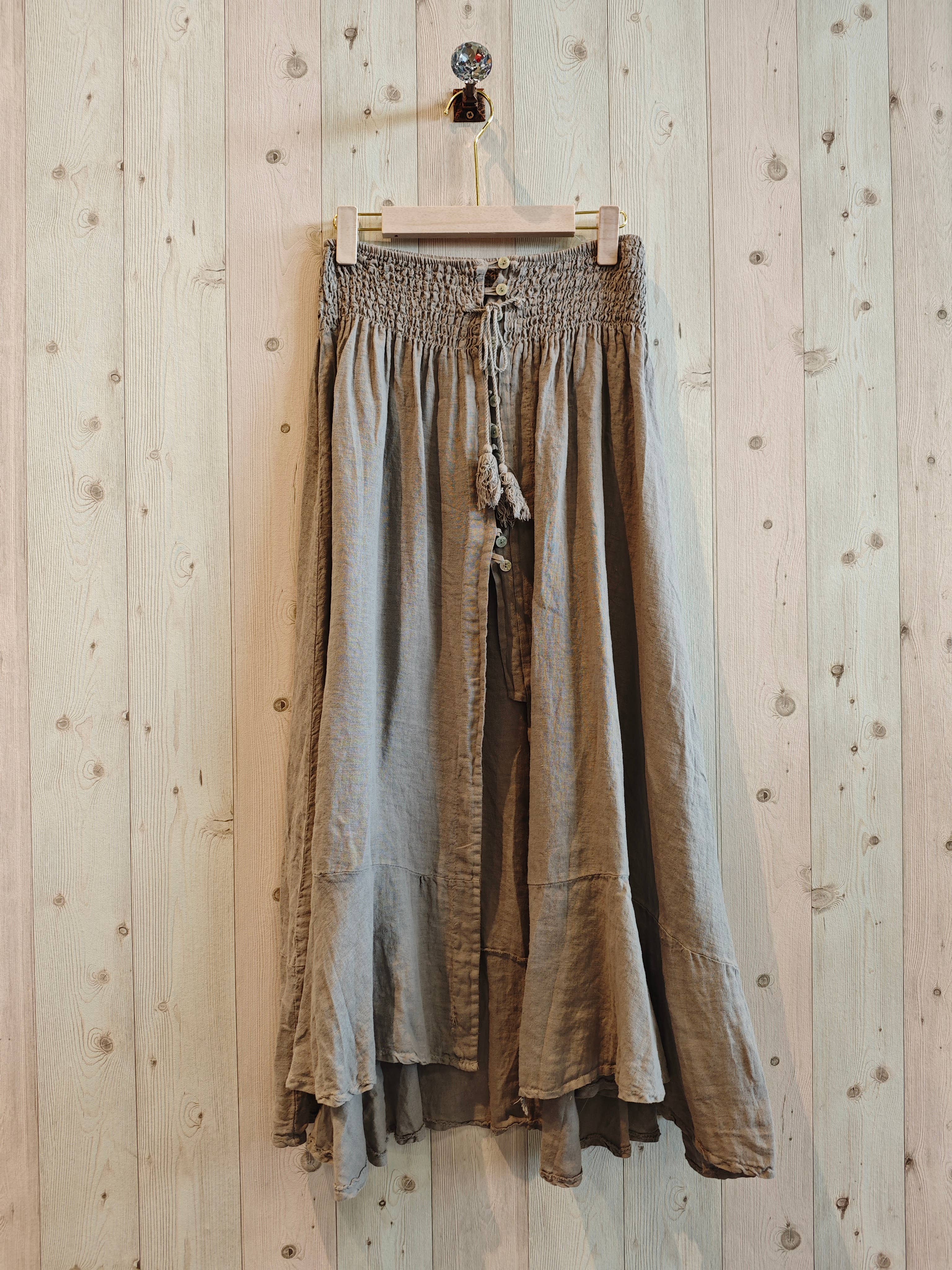 Ref-80129 LINEN SKIRT WITH BUTTONS, ELASTIC WAIST, 100% LINEN