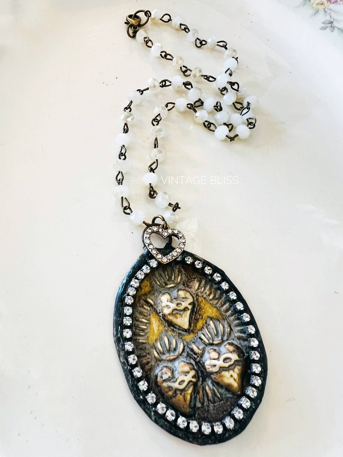Soldered Sacred Heart Medallion Beaded Chain Necklace