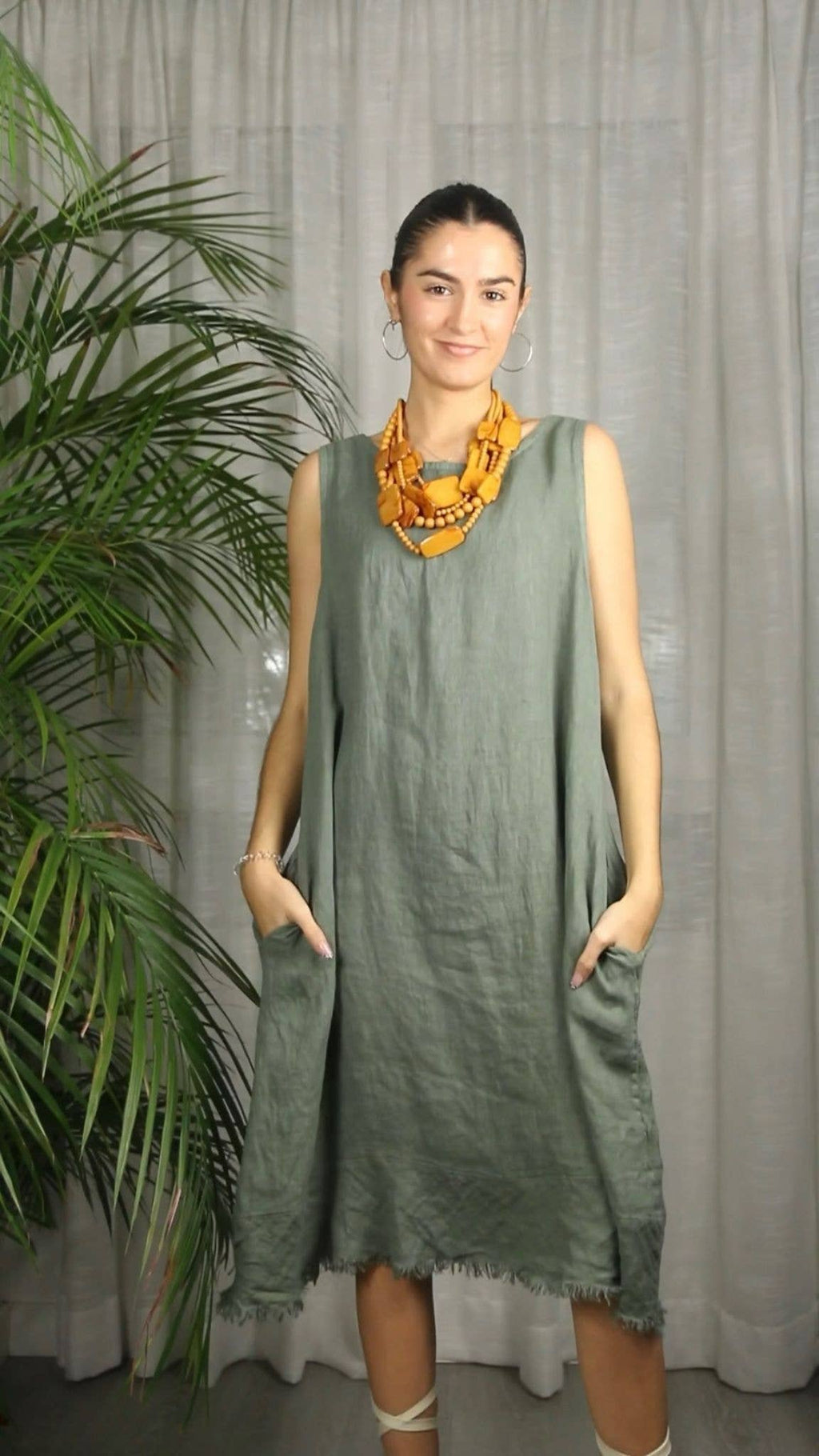 Ref-72322 FRINGED DRESS 100% LINEN
