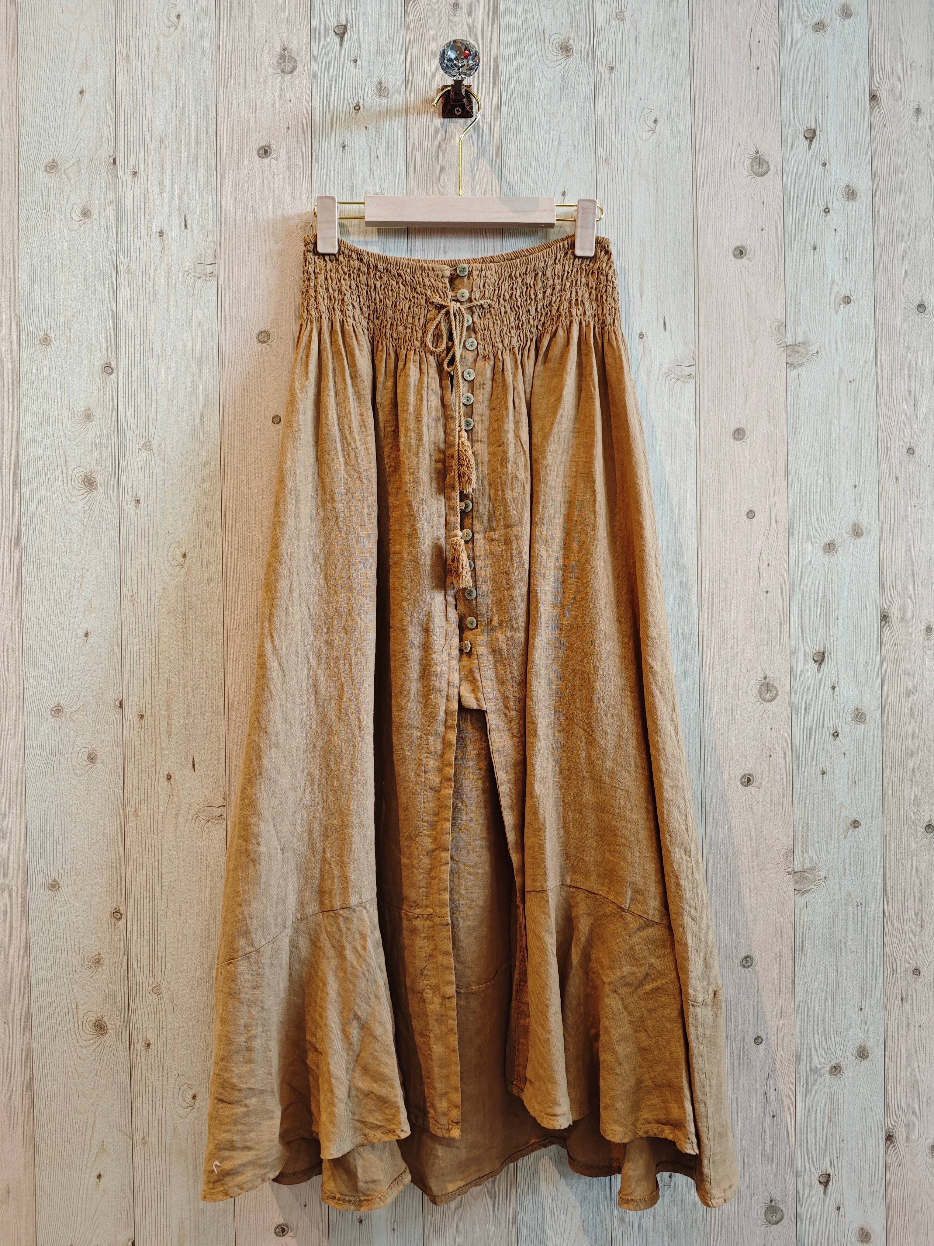 Ref-80129 LINEN SKIRT WITH BUTTONS, ELASTIC WAIST, 100% LINEN