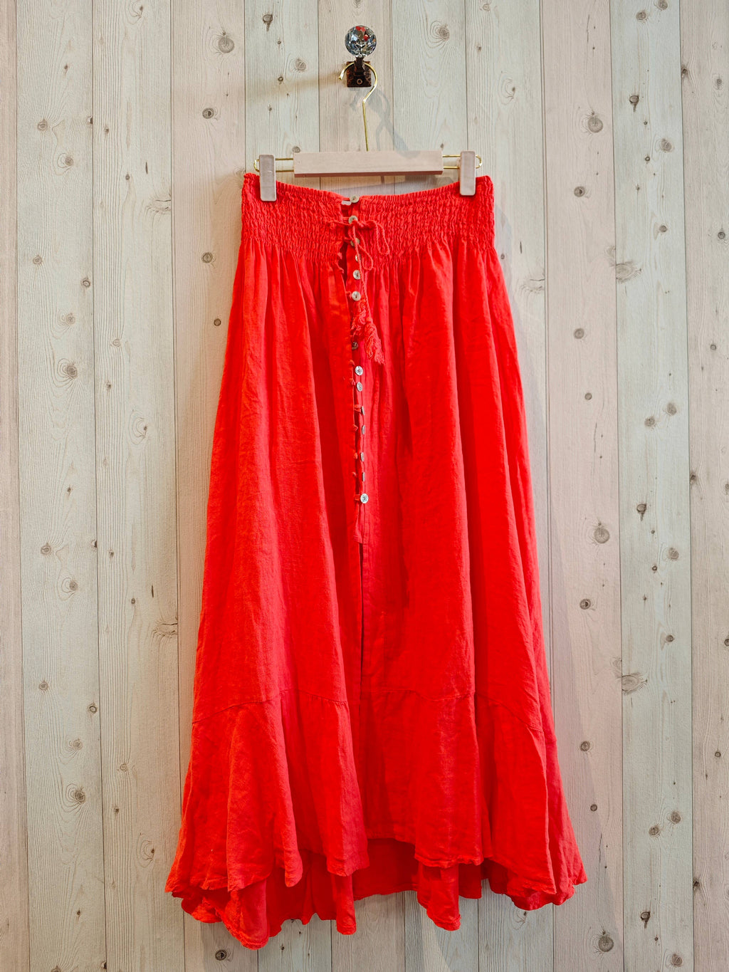 Ref-80129 LINEN SKIRT WITH BUTTONS, ELASTIC WAIST, 100% LINEN