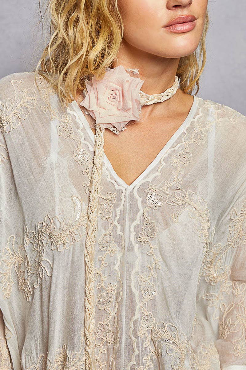 Single Rose Braided Trim Choker Belt