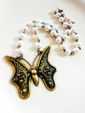 Brass Patina Boho Butterfly Beaded Chain Necklace