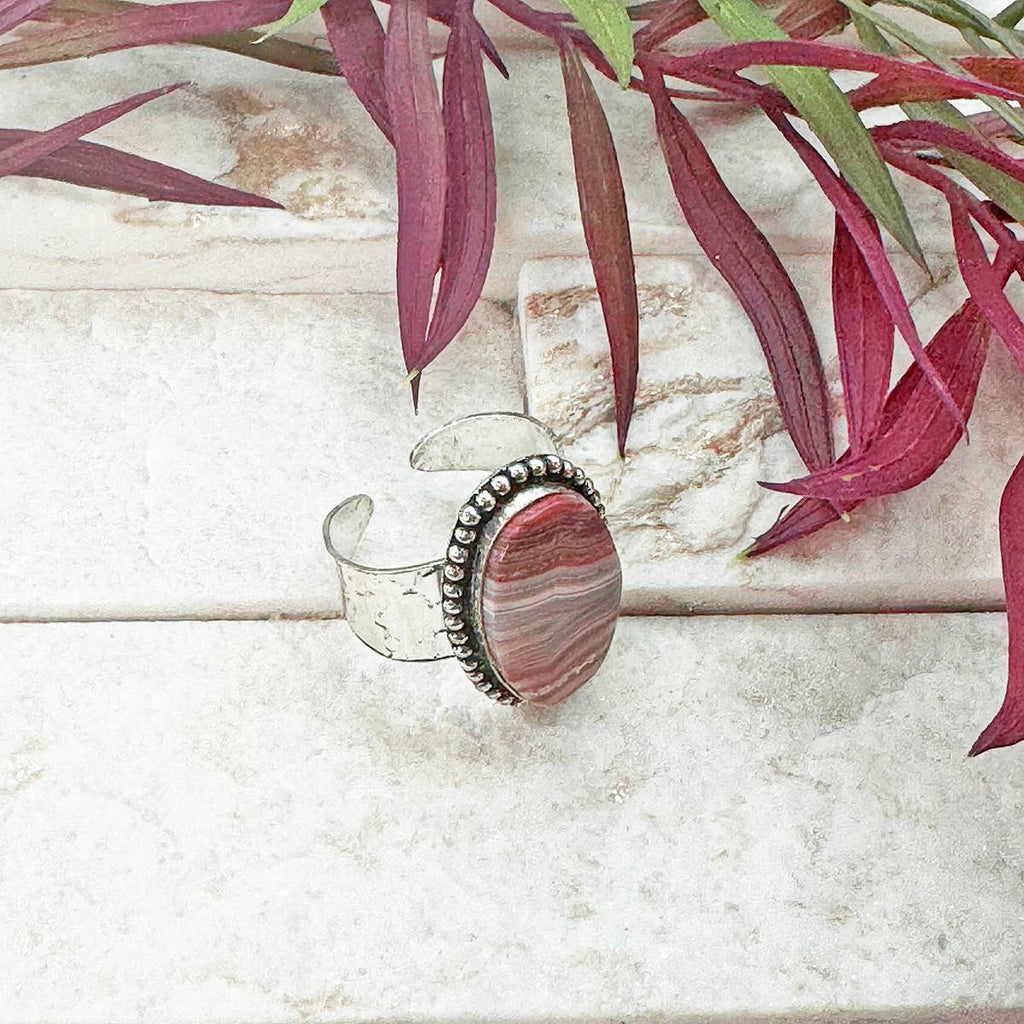Handcrafted Semiprecious Stone Ring - Crazy Lace Agate