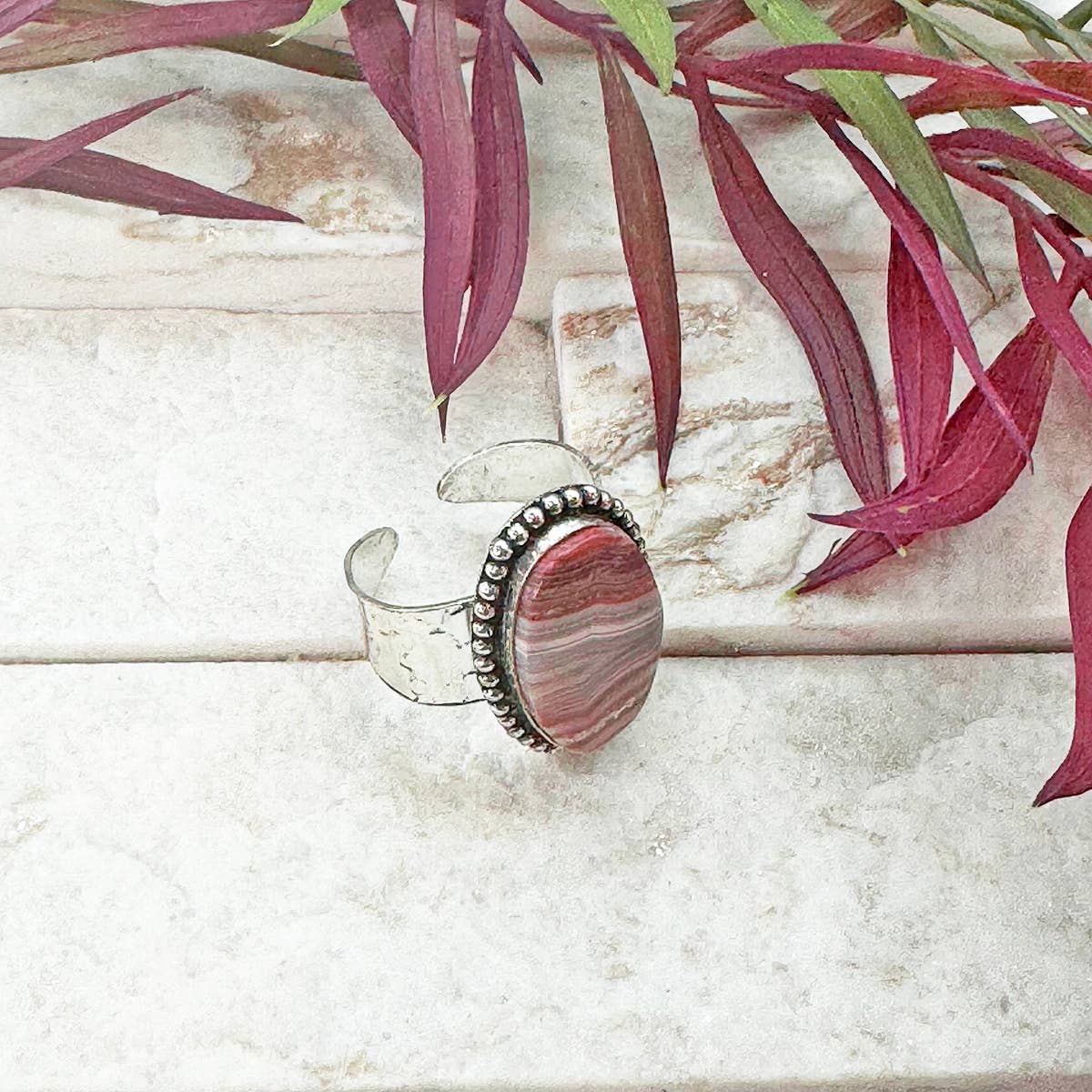Handcrafted Semiprecious Stone Ring - Crazy Lace Agate
