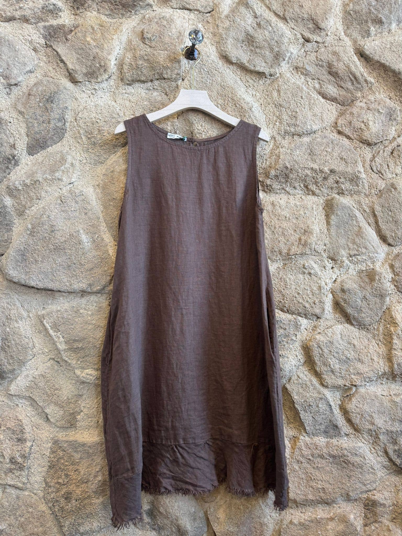 Ref-72322 FRINGED DRESS 100% LINEN
