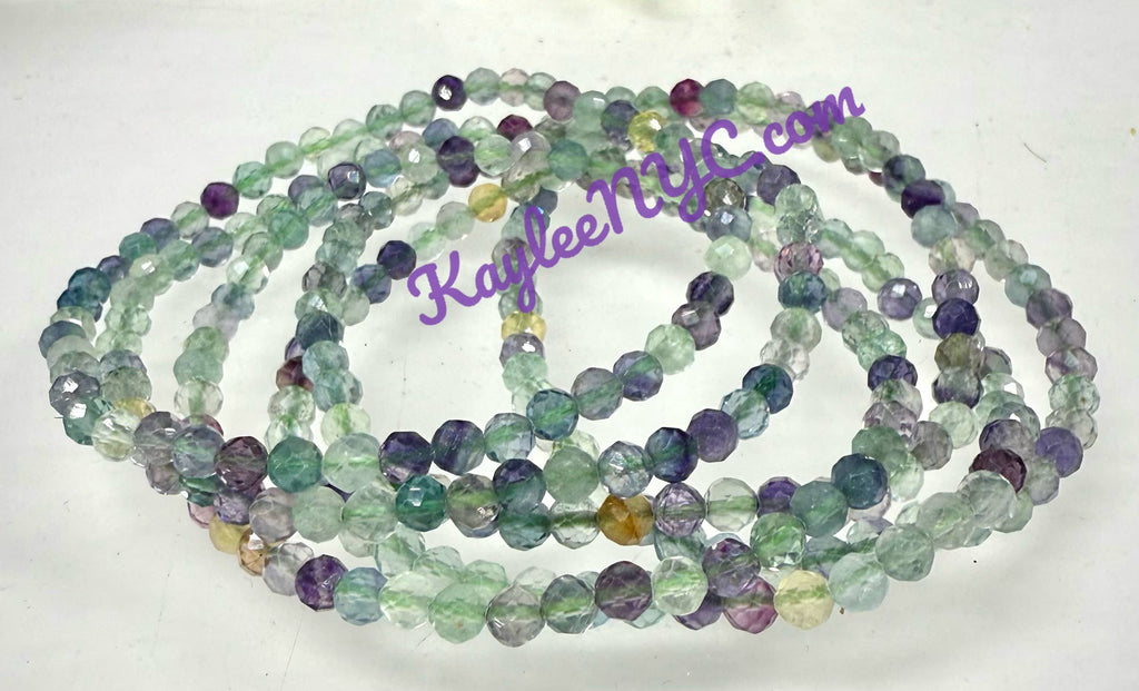 Natural Faceted Fluorite Crystal Stretch Bracelets 7.5"