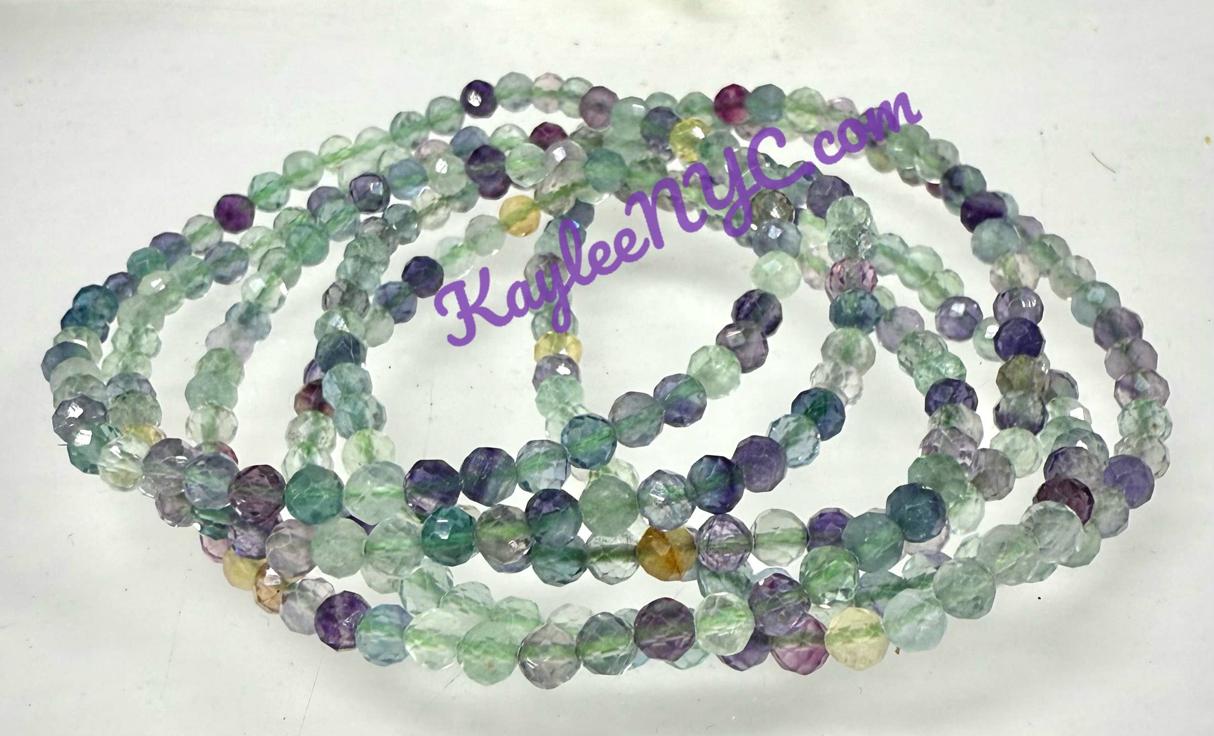 Natural Faceted Fluorite Crystal Stretch Bracelets 7.5"