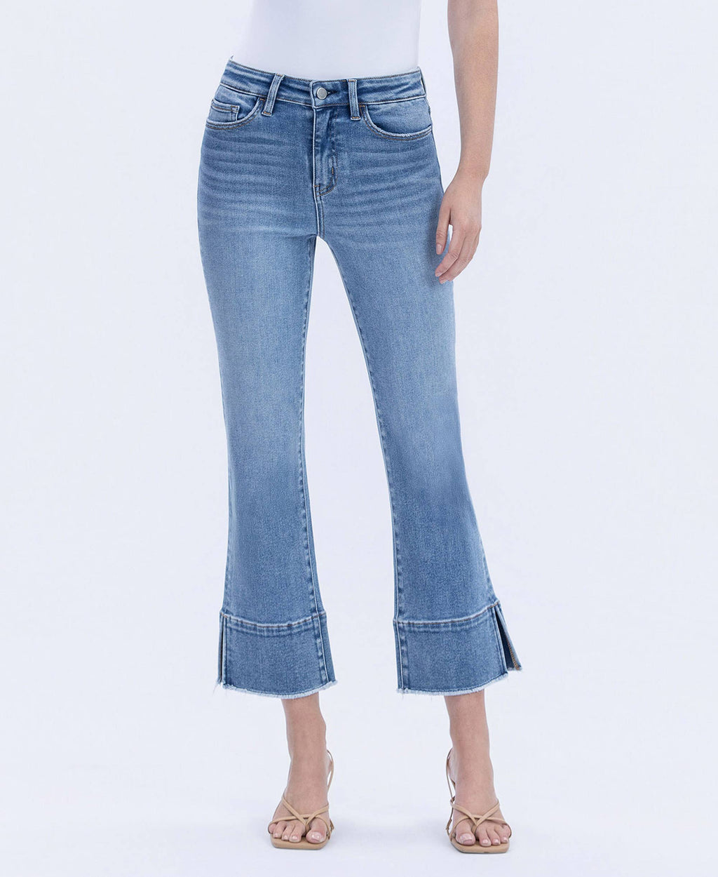 HIGH RISE TROUSER SLIT HEM KICK FLARE JEANS F6077