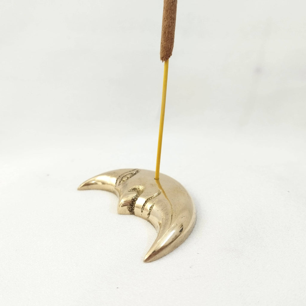 Solid Brass Incense Holder Moon With Face 5,5 x 4 cm