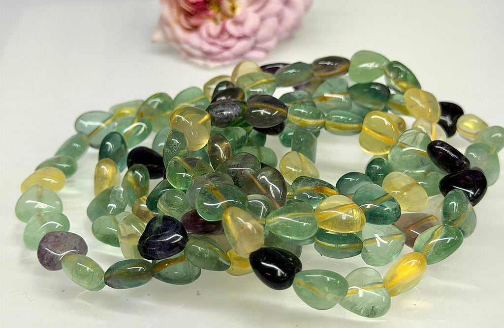 Natural Fluorite Heart Crystal Stretch Bracelet 7.5”