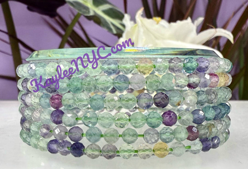 Natural Faceted Fluorite Crystal Stretch Bracelets 7.5"