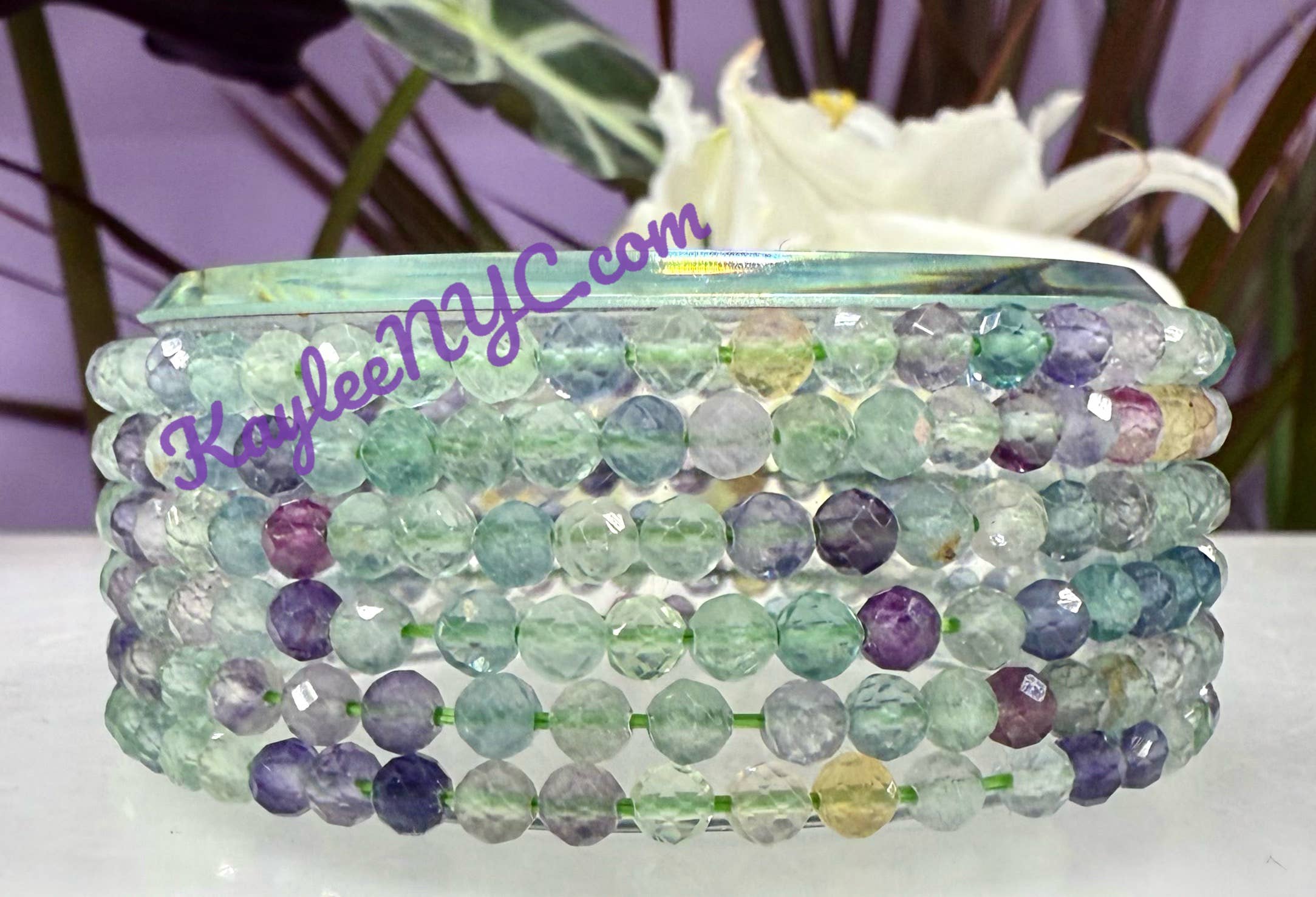 Natural Faceted Fluorite Crystal Stretch Bracelets 7.5"