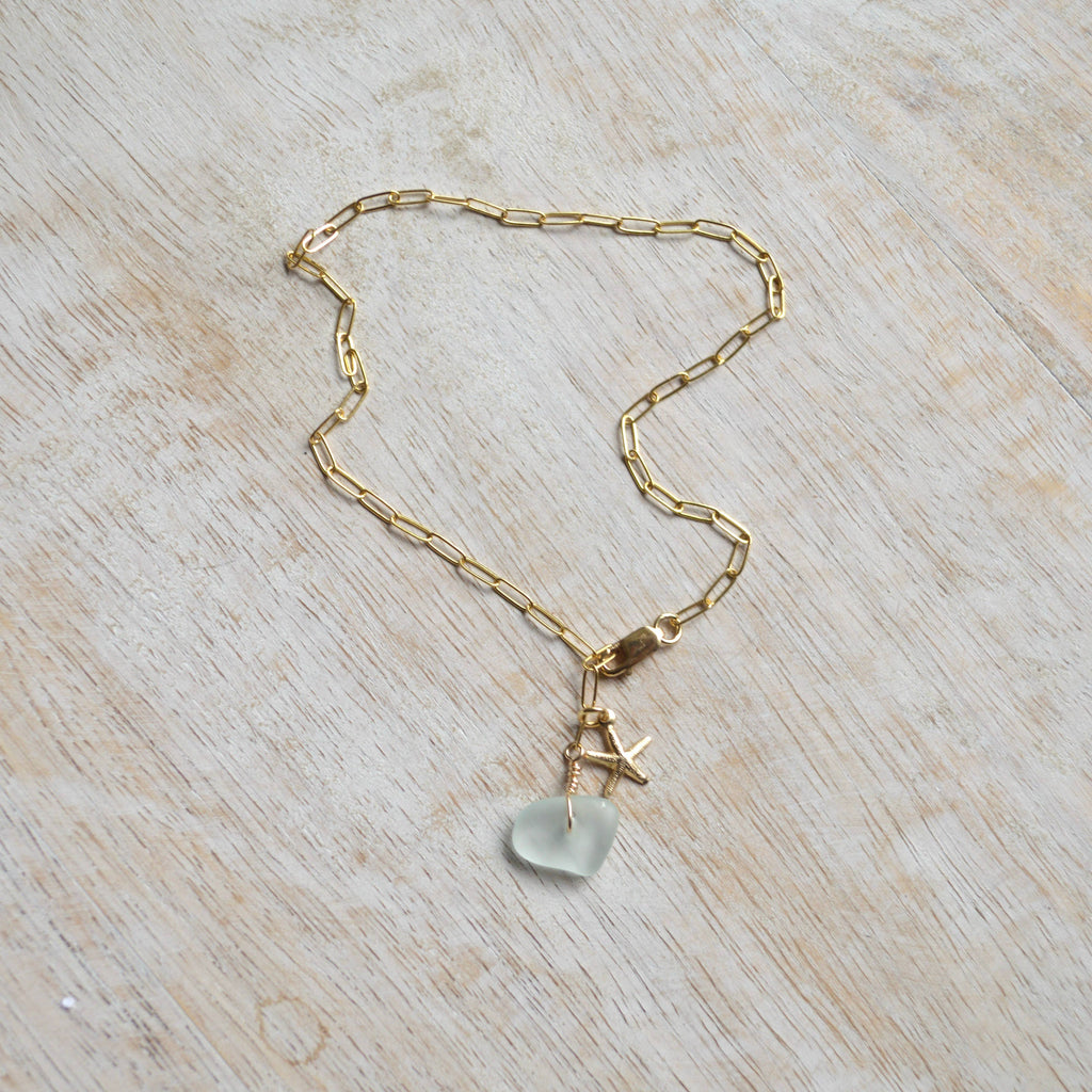 Sea Foam Glass & Starfish Anklet