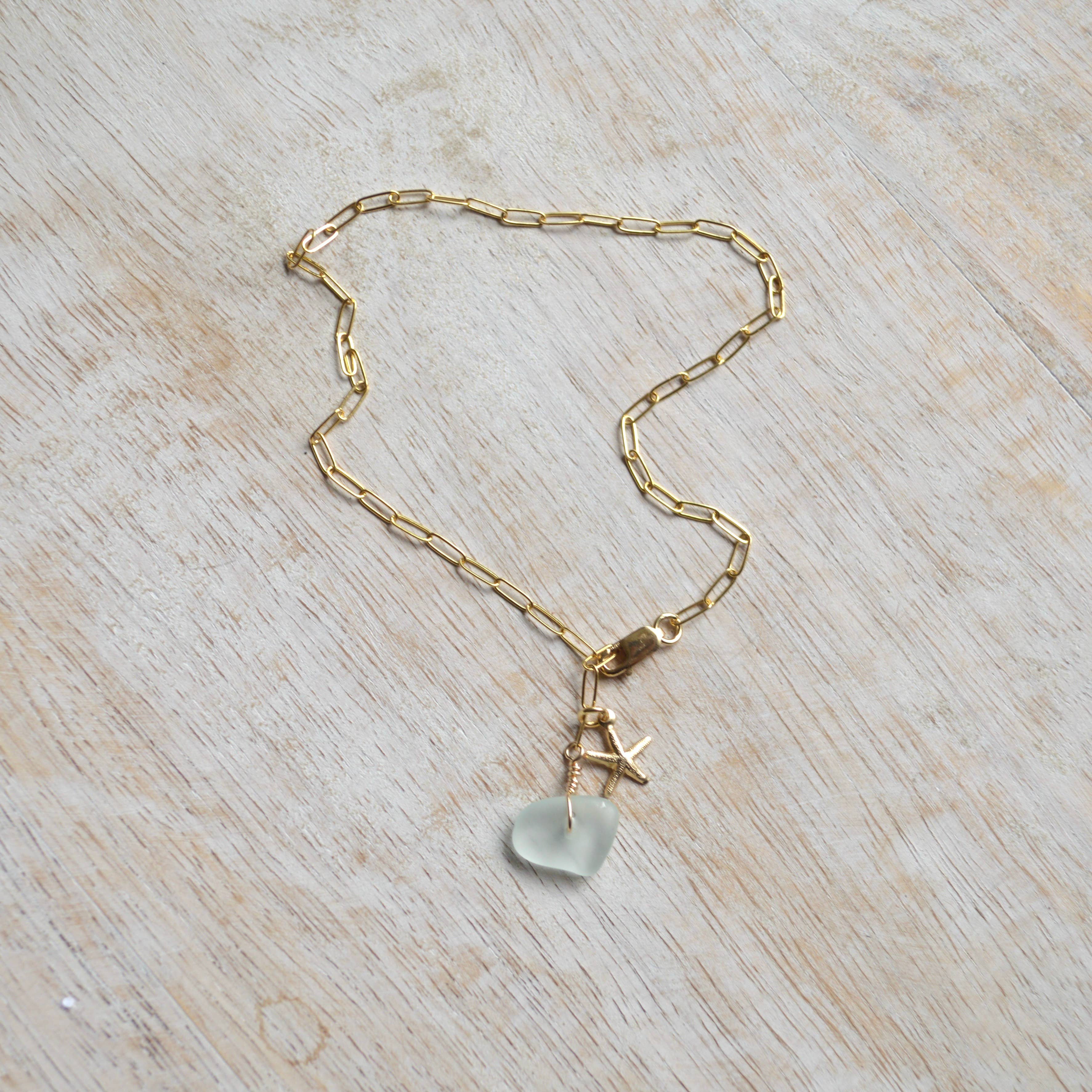 Sea Foam Glass & Starfish Anklet