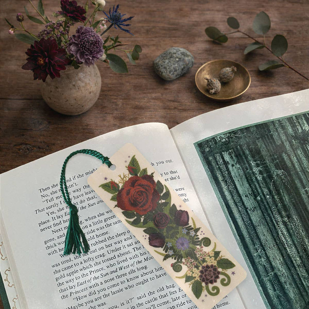 Rose & Ladybug Wood Bookmark with Tassel
