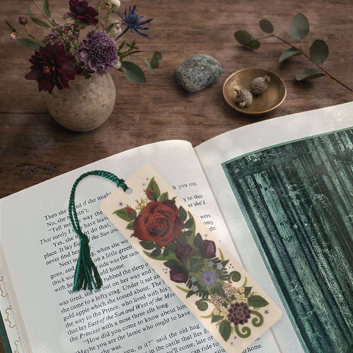 Rose & Ladybug Wood Bookmark with Tassel