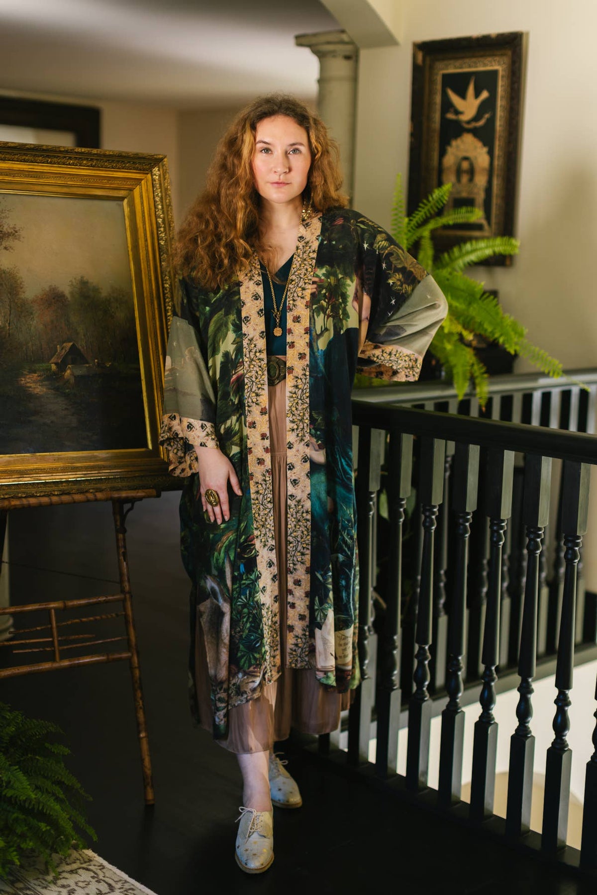 Bella Notte Opera Duster Kimono Robe w/Rabbit & Moon