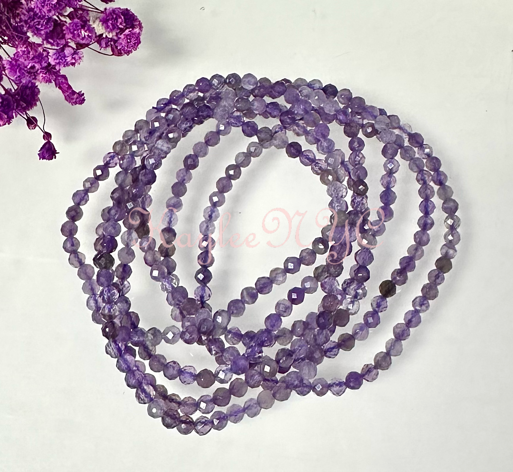 Natural Amethyst Faceted Crystal Stretch Bracelet 7.5"