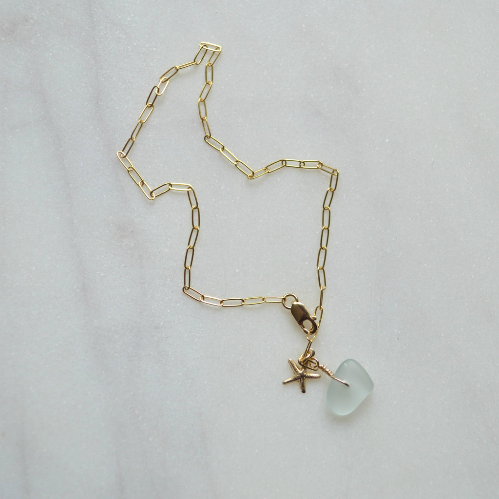 Sea Foam Glass & Starfish Anklet